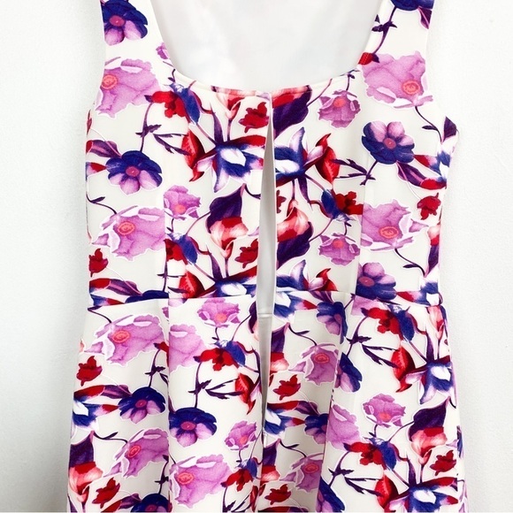 Rickie Freeman for Teri Jon Purple Floral High Neck Knee Length Dress Sz 12 - Picture 7 of 10